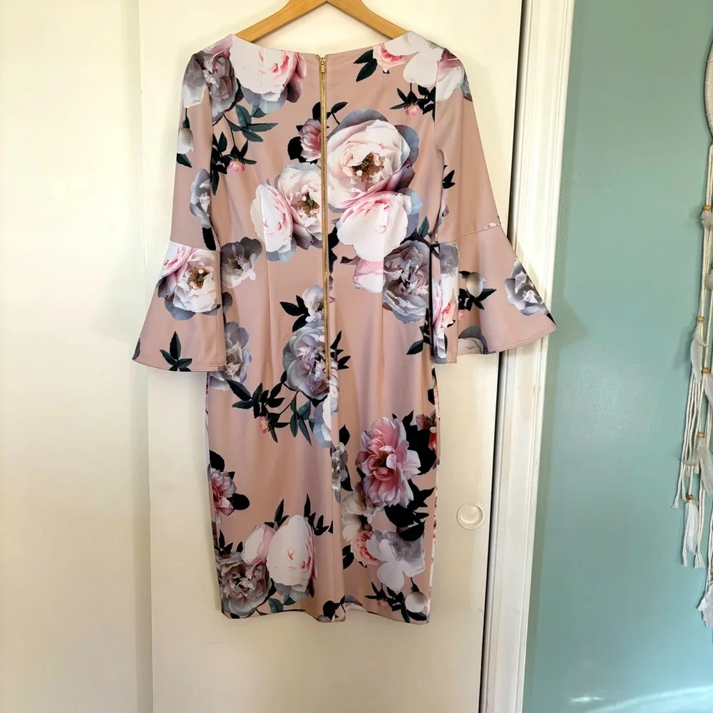 Calvin Klein Floral Bell Sleeve Dress Size 8 - Picture 5 of 13